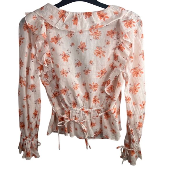 Free People Amanda Ruffle Wrap Top Medium Floral Womens Long Sleeve Boho Chic - Picture 3 of 13